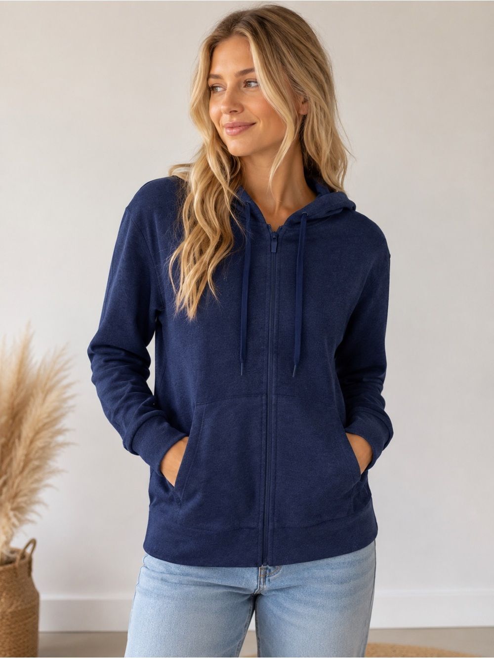 Quince Navy Full-Zip Hooded Sweatshirt